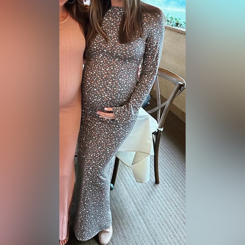 Blue Blush Long Sleeve Floral Maxi Dress (maternity)